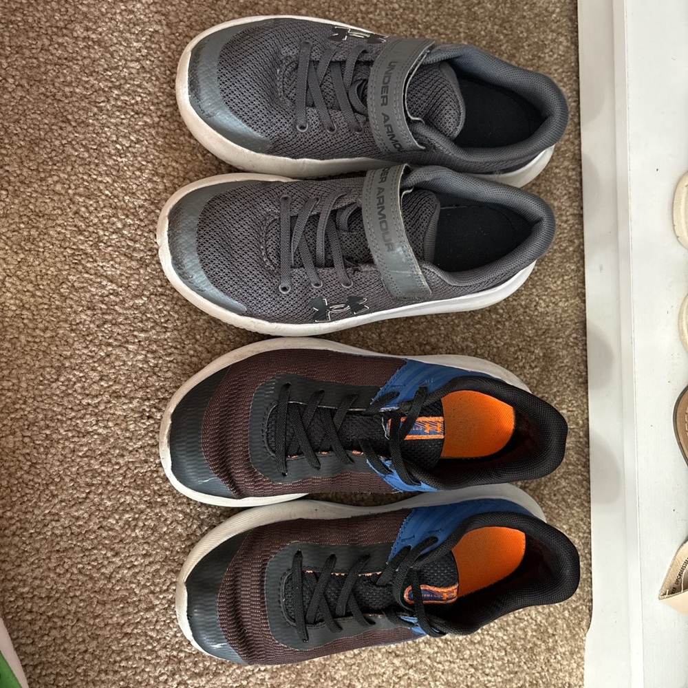 Under Armour Kids Gray and Brown/Blue Athletic Sneakers